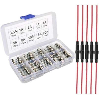 Afbeelding van Gebildet 5pcs 5x20mm AGC Zekeringhouder Inline Schroef Type met 16 AWG Draad+150pcs Snelblazen Glaszekeringen Quick Blow Auto Glazen Buis Zekeringen Diverse Kit