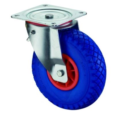 Afbeelding van BS Rollen Zwenkwiel met totaalklem wiel d. 260 mm draagvermogen 160 kg schroefplaat rollager rubber blauwgrijs 1 stuk L420.D16.260