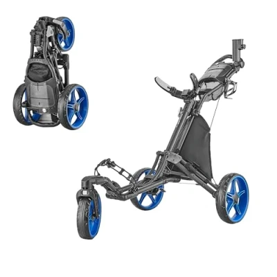 Afbeelding van Caddytek Caddylite One Swivel V8 3 wielige lichtgewicht golfpushkar, gemakkelijk op te vouwen trolley met draaibaar voorwiel voor soepele manoeuvreerbaarheid, compacte en duurzame golfbaan
