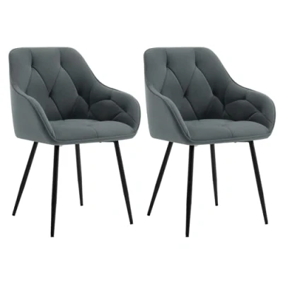 Afbeelding van WOLTU Set van 2 eetkamerstoelen, keukenstoel, stoel, eetkamer woonkamer, ergonomische armleunstoel, gestoffeerde zitting fluweel, metalen poten, donkergrijs, EZS02dgr
