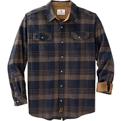 Afbeelding van Legendary Whitetails Heren Stretch Lange Mouw Flanellen Shirt Casual Button Front Regular Fit Plaid met Microsuede Trim Down