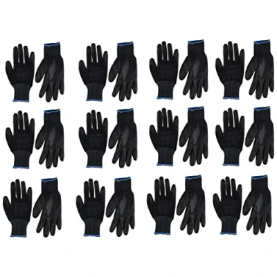 Afbeelding van 12 of 24 paar werkhandschoenen van nylon met PU coating, zwart, tuinieren, bouw, monteur Ajs Workwear Ltd