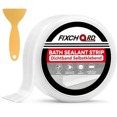 Afbeelding van FIXCHORD Kitstrip voor Badkamer, 1 Rollen Zelfklevende Kitstrip, Badkamerafdichting Transparant Waterdicht, Keuken, Toilet, Wandhoeken, Inclusief Afdichtgereedschap 3.2m*38mm
