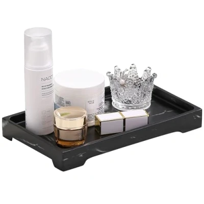 Afbeelding van Luxspire Vanity Tray, Toilet Tank Storage Resin Bathtub Tray Bathroom Marble Pattern Black Organizer for Tissues, Candles, Soap, Towel, Plant, etc Medium Size Ink