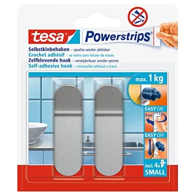 Afbeelding van Tesa 57045 powerstrips haken small langwerpig RVS 2 stuks
