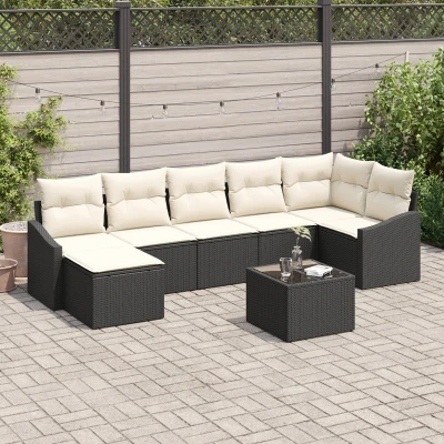 Afbeelding van vidaXL 7 delige Tuindining Set met Kussens Bruin Poly Rattan