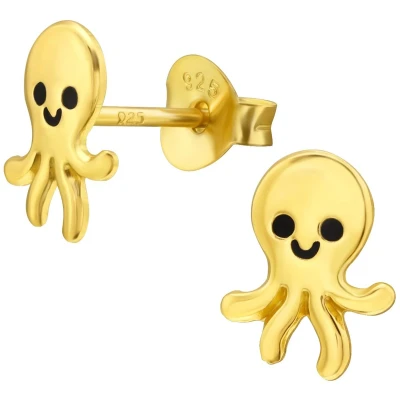 Afbeelding van JoyS Zilveren octopus oorbellen 6 x 8 mm oorknoppen 14k goudplating kinderoorbellen