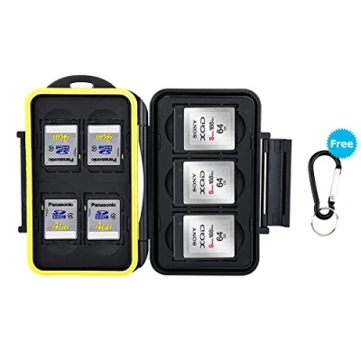 Afbeelding van JJC Vaste waterdichte geheugenkaarten beschermhoes voor 4 SDXC SDHC SD kaarten en 3 XQD/CFexpress type B geheugenkaart met karabijnhaak