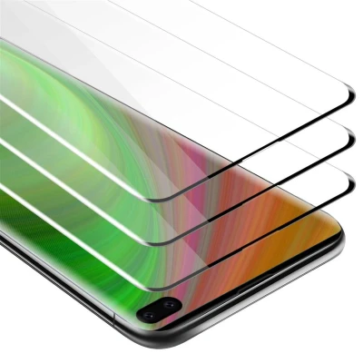 Afbeelding van Cadorabo 3x Screenprotector geschikt voor Samsung Galaxy S10 PLUS Volledig scherm pantserfolie Beschermfolie in TRANSPARANT met ZWART Getemperd (Tempered) Display beschermend glas 9H hardheid 3D Touch