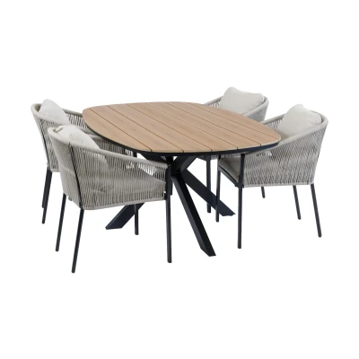 Afbeelding van Normin 5 delige tuinset 4 Elvira tuinstoelen Tuintafel Cadiz 180x115cm