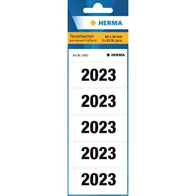 Afbeelding van HERMA 1683 jaartallen 2023 voor mappen (60 x 26 mm, papier, mat, ondoor) zelfklevende, permanente klevende jaarstickers, 100 etiketten, wit