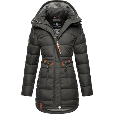 Afbeelding van Navahoo Daliee Winterjas voor dames, gewatteerde jas, korte warm gevoerd, afneembare capuchon, XS XXL, antraciet, M