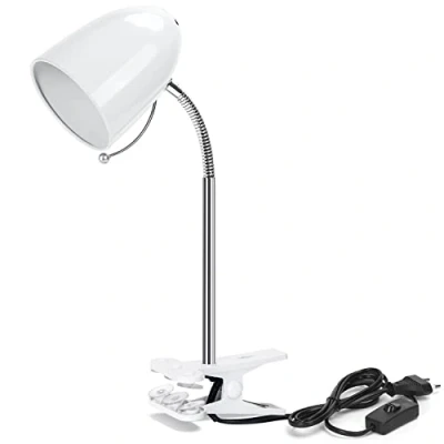 Afbeelding van Aigostar Tafellamp met Clip Retro Wit,Desk Lamp Zonder Gloeilamp,Leeslamp on Compatibel E27 Type LED Lamp, Flexibele Hals Verstelbaar,1,53m Kabel Schakelaar,Clamp Lamp,Reading