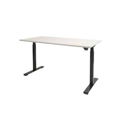 Afbeelding van Dextro basic zit/sta 120x80cm, electrisch hoogte verstelbare werkplek, T poot frame. Frame kleur aluminium (RAL9006) en blad Lindberg (licht) eiken.