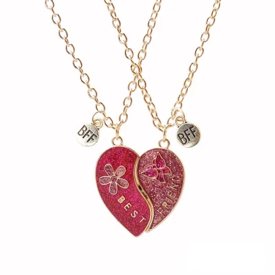 Afbeelding van Kasey Vriendschapsketting Bloem &amp; Vlinder BFF Ketting Voor 2 Vriendschapskettingen Vriendschap Cadeau Roze Goudkleurig