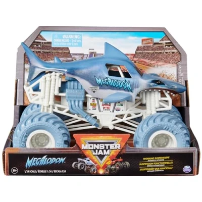 Afbeelding van Monster Jam, Officiële Megalodon Truck, Collector Die Cast Vehicle, schaal 1:24, kinderspeelgoed voor jongens en meisjes vanaf 3 jaar