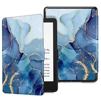 Afbeelding van Fintie Slim Hoes voor 6,8&quot; Kindle Paperwhite (11e generatie 2021) / Signature Edition Premium Lichtgewicht Kunstleer Beschermhoes met Automatische slaap /waak, (Z Blauw marmer)