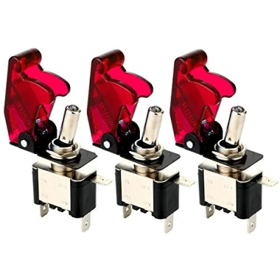 Afbeelding van Gebildet 3pcs Tuimelschakelaar LED Verlicht Rood,met Waterdichte Dop,20A 12V 24VDC,3 pins SPST AAN/UIT Schakelaar met Metalen Vleermuis,Gebruikt voor Auto,Vrachtwagenboot
