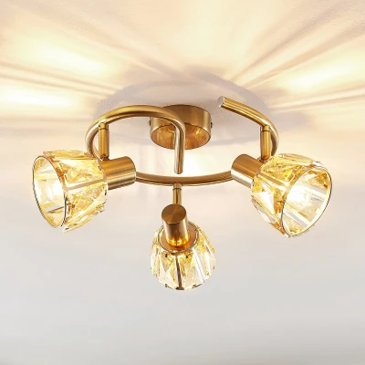 Afbeelding van Lindby plafondlamp 3 lichts glas, staal H: 18 cm E14 helder, messing