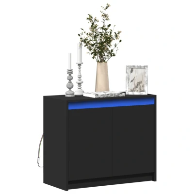 Afbeelding van vidaXL dressoir met LED 72x34x61 cm bewerkt hout zwart, opbergkast, kast, bijzetkast, wandkast, opbergkastje, dressoirkast, zwart