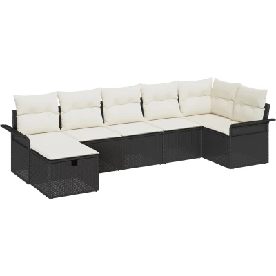 Afbeelding van vidaXL 7 delige Tuinsalonset met Kussens Zwarte Poly Rattan