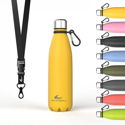 Afbeelding van DAIKOKU Roestvrijstalen Waterfles Dubbelwandige Thermosfles 100% Lekvrij Veilig en Gezond Multifunctioneel Geel 500 ML