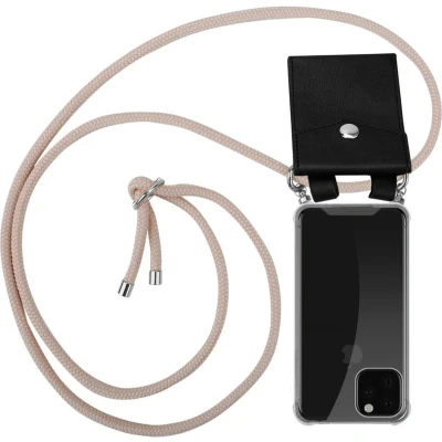 Afbeelding van Cadorabo Hoesje geschikt voor Apple iPhone 11 PRO in PEARLY ROSE GOUD Silicone Mobiele telefoon ketting beschermhoes met zilveren ringen, koordriem en afneembaar etui