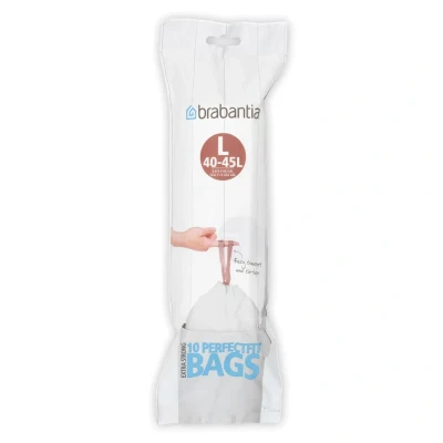 Afbeelding van PerfectFit afvalzak met trekbandsluiting code L, 40 45 liter, 10 stuks/rol White Brabantia