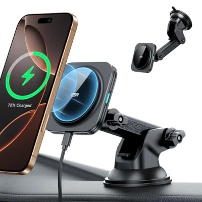 Afbeelding van ESR HaloLock Dashboard draadloze oplader, mobiele telefoonhouder auto met laadfunctie, compatibel MagSafe autohouder, alleen voor iPhone 13/13 mini/13 Pro Max/12/12 Pro/12 mini/12 Max, zwart