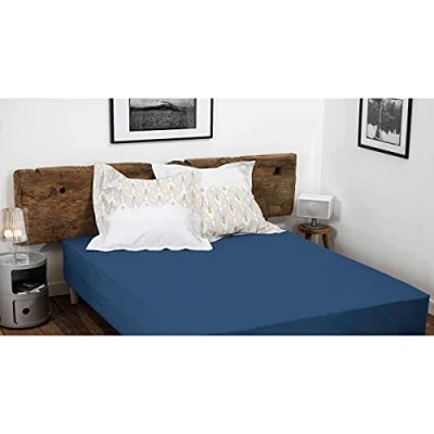 Afbeelding van HOME LINGE PASSION, Hoeslaken, donkerblauw, 160 x 200 cm + 30 cm, 100% katoen, 57 draden/cm² (label Oeko TEX)