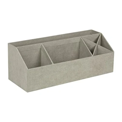 Afbeelding van Bigso Box of Sweden Bureau organizer met 4 vakken, opbergsysteem voor notities, paperclips, pennen, enz. sorteerdoos van vezelplaat en papier in linnenlook beige