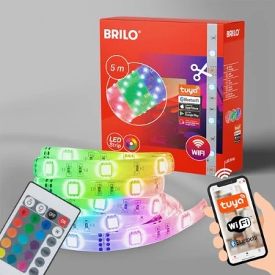 Afbeelding van BRILONER Ledstrip 5 m, Smart Home, app en spraakbediening, kleurrijk RGB licht, ledstrip, kamerdecoratie, gaming decoratie, led lichtstrip, 500 x 1 0,3 cm, wit