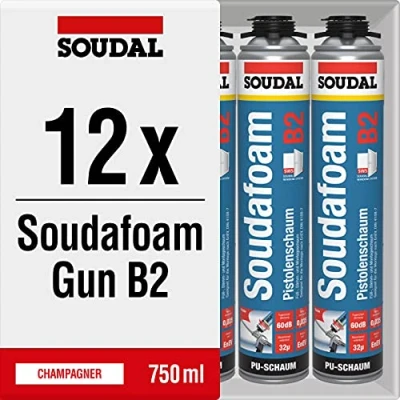 Afbeelding van Soudal Soudafoam Gun B2 pistoolschuim, PU schuim, montageschuim, vul en isolatieschuim, 750 ml, 12 stuks