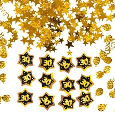 Afbeelding van Verjaardagsdecoratie confetti 3 delig. 30e verjaardag decoratie man vrouw mannen vrouwen tafeldecoratie