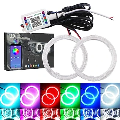 Afbeelding van QasimLED 1 Paar 100 MM 102SMD COB RGB LED Halo Ring Angel Eyes Universeel voor Motorfiets Auto Koplamp Waarschuwingslamp met Cover Bluetooth Mobiele APP Controle 12V DC