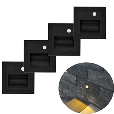 Afbeelding van Arotelicht 4 delige set 3W LED wandinbouwverlichting,wand lamp,met bewegingsmelder traplicht verlichting lamp,aluminium buiten,230V warm wit,IP65 waterdicht