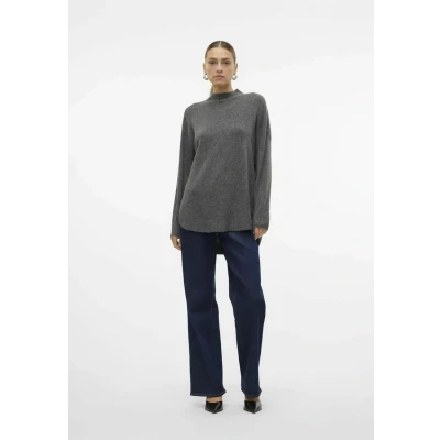 Afbeelding van Vero Moda Vmplaza Highnck LONG Pullover Trui, Dames, Maat: XS, Medium grey melange