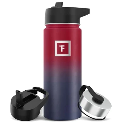 Afbeelding van IRON FLASK Sport Waterfles 530 ml, 3 dopjes (strodopje), vacuüm geïsoleerd roestvrij staal, dubbelwandig, thermomok, standaard metalen veldfles