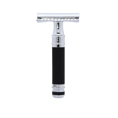 Afbeelding van Edwin Jagger DES86RCBLAMZ Korte handgreep Classic Double Edge Manual Milieuvriendelijk en herbruikbaar veiligheidsscheermes voor mannen vrouwen scheercrème of zeep (zwart met rubber coating)