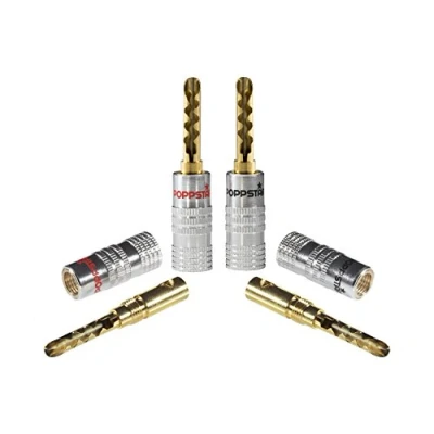 Afbeelding van Poppstar 4x High End Holle Bananenstekker, BFA voor Luidsprekerkabel (tot 6 mm²), Speakers, AV Receiver, 24k Vergulde Contacten (2x zwart, 2x rood)