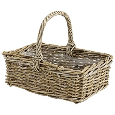 Afbeelding van Dehner Rotan plantenmand met handvat, ca. 40 x 28 30 cm, rotanvlechtwerk, grijs/bruin