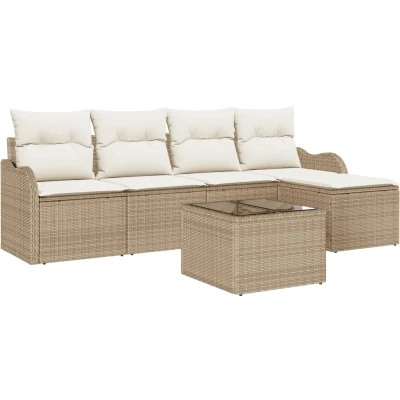 Afbeelding van vidaXL 6 delige tuinsofa set met kussens Bruin Poly Rattan