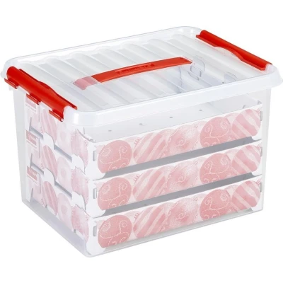 Afbeelding van SUNWARE Q Line Kerst Box 22 L + Trays voor 60 Kerstballen transp/rood