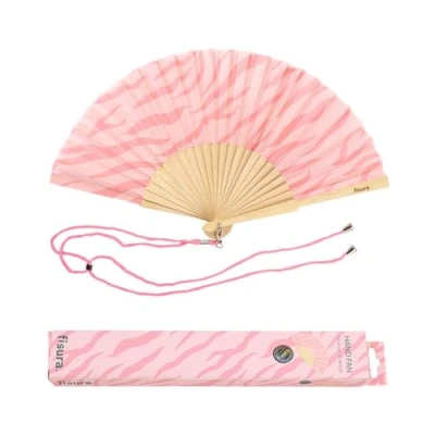 Afbeelding van Fisura Originele handwaaier met Roze tijgerprint Moderne en kleurrijke houten waaier. Afmetingen: 42,5 x 23 cm. Materiaal: Hout textiel.