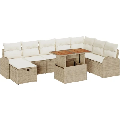 Afbeelding van vidaXL 9 delige tuinset met kussens in Beige Poly Rattan