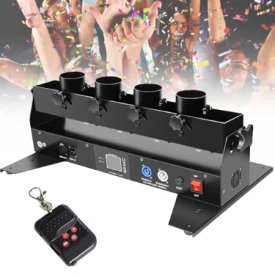 Afbeelding van Professionele Confetti Launcher Cannon Machine, 4 Shots Blower Machine DMX/Afstandsbediening voor Bruiloft Disco Show Club Podium Feest