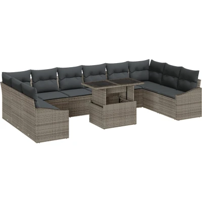 Afbeelding van vidaXL Tuin Sofa Set van 11 Grijs Riet en Stof