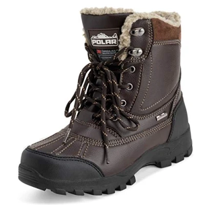 Afbeelding van Polar Heren Thinsulate Volledig gevoerd Waterdicht Diep loopvlak Duurzaam Rubber Shell Thermische winterregen Sneeuwlaarzen Bruin UK8 / EU42 YC0695