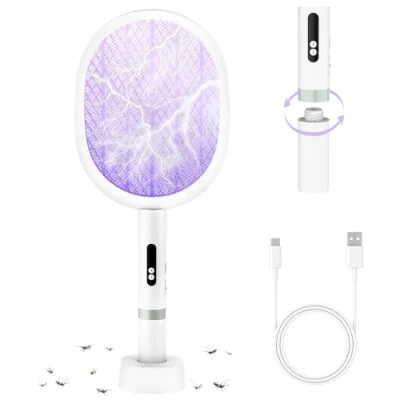 Afbeelding van PALONE Elektrische vliegenmepper met type C, afneembaar, 4000 V, uv insectenverdelger, elektrisch, oplaadbaar, muggenmepper, USB vliegenvanger, insectenval basis