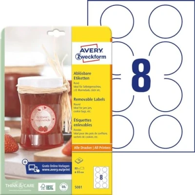 Afbeelding van Avery Zweckform 5081 Universele etiketten Ø 65 mm Papier Wit 1 set(s) Weer verwijderbaar Laser (kleur), (zwart/wi